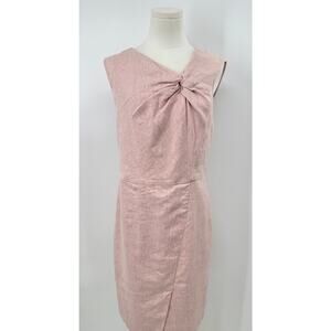 Rebecca Taylor Twist Front Pink Linen Wrap Dress Sleeveless Sheath 14 NWT
